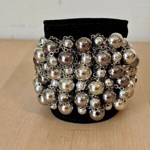 Black Suede Cuff with Silver Metal Beads